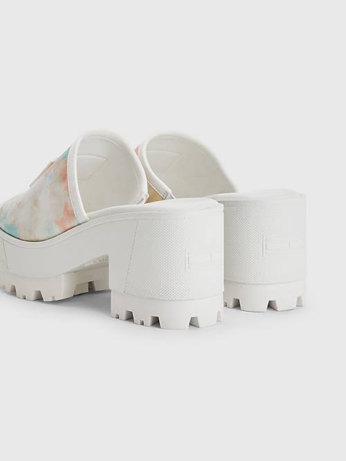 White Tommy Hilfiger Tie-Dye Block Heel Mules Women's Sandals | TH237NEY