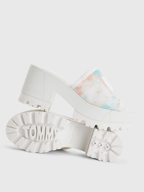 White Tommy Hilfiger Tie-Dye Block Heel Mules Women's Sandals | TH237NEY