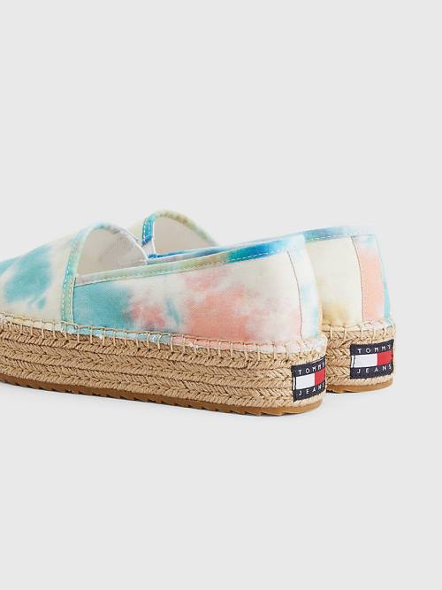 White Tommy Hilfiger Tie-Dye Flatform Espadrilles Women's Loafers | TH640YJT