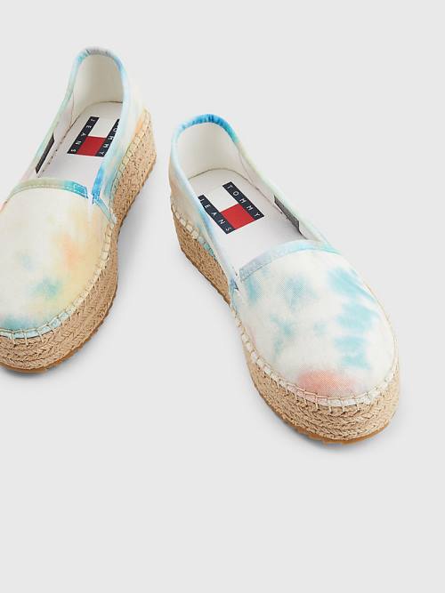 White Tommy Hilfiger Tie-Dye Flatform Espadrilles Women's Loafers | TH640YJT