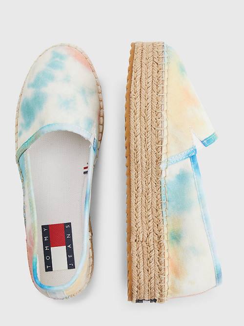 White Tommy Hilfiger Tie-Dye Flatform Espadrilles Women's Loafers | TH640YJT