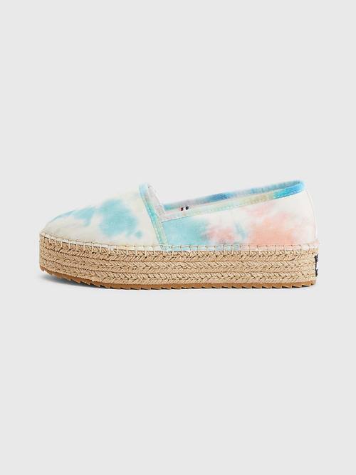 White Tommy Hilfiger Tie-Dye Flatform Espadrilles Women's Loafers | TH640YJT