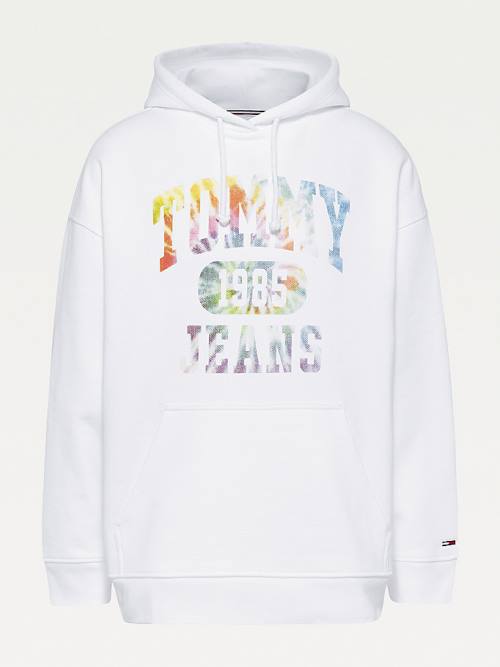 White Tommy Hilfiger Tie-Dye Logo Oversized Women's Hoodie | TH453RDB