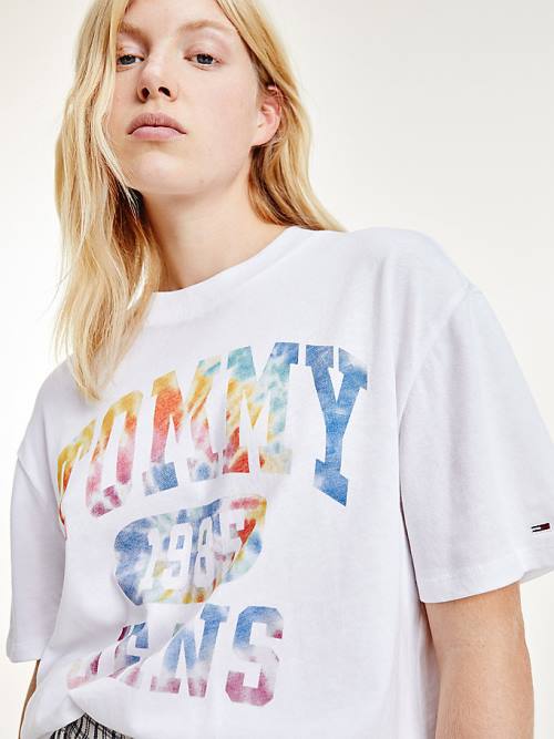 White Tommy Hilfiger Tie-Dye Logo Oversized Women's T Shirts | TH541LDE