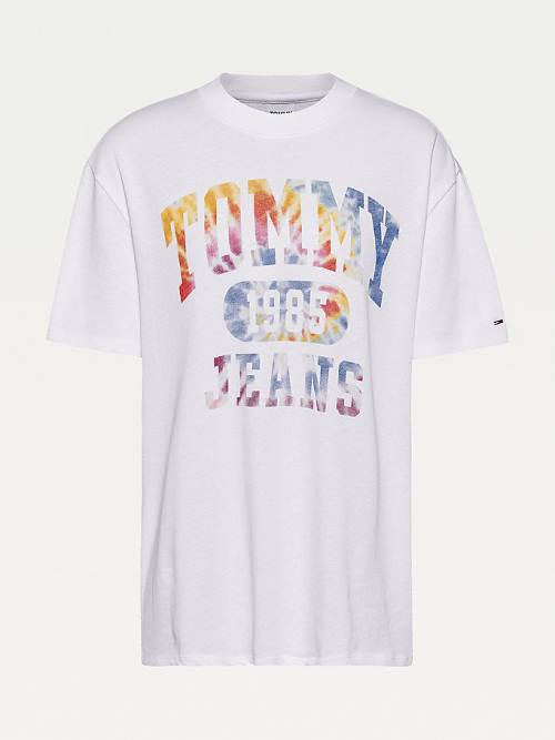 White Tommy Hilfiger Tie-Dye Logo Oversized Women's T Shirts | TH541LDE