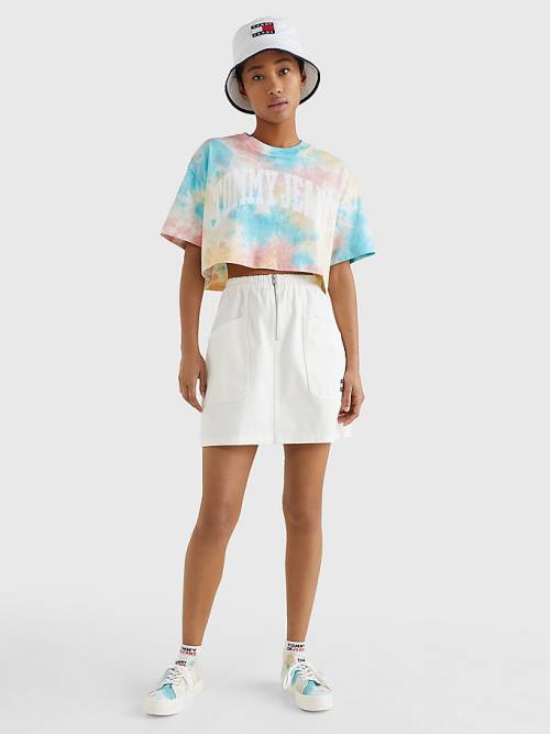 White Tommy Hilfiger Tie-Dye Oversized Cropped Women's T Shirts | TH486LWN