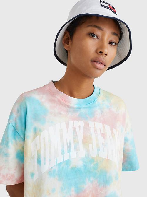 White Tommy Hilfiger Tie-Dye Oversized Cropped Women's T Shirts | TH486LWN