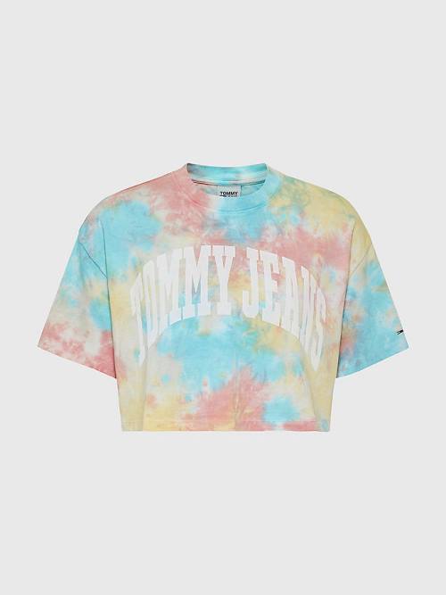 White Tommy Hilfiger Tie-Dye Oversized Cropped Women's T Shirts | TH486LWN