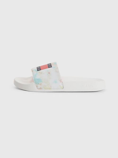 White Tommy Hilfiger Tie-Dye Slides Women's Sandals | TH840BXI