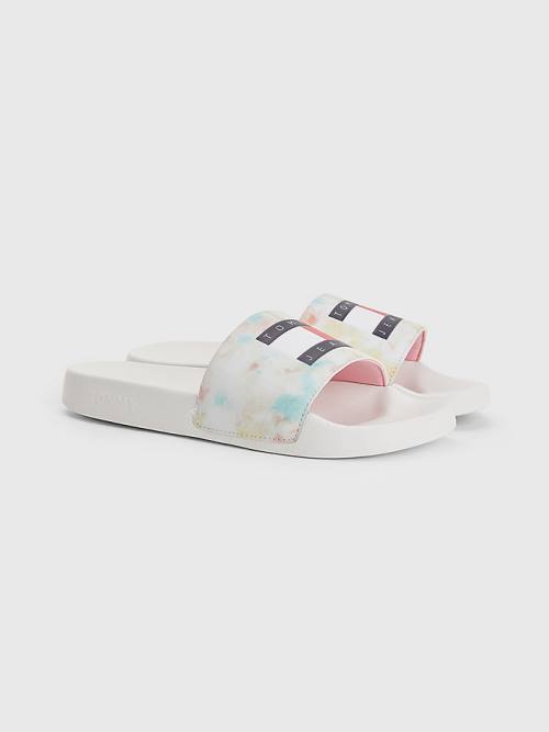 White Tommy Hilfiger Tie-Dye Slides Women\'s Sandals | TH840BXI