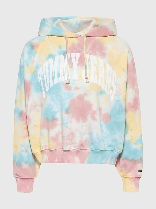 White Tommy Hilfiger Tie-Dye Varsity Logo Boxy Women's Hoodie | TH194RUB