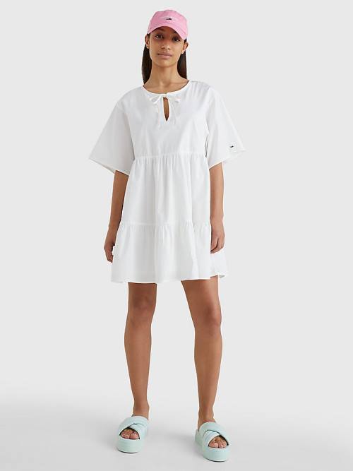 White Tommy Hilfiger Tiered Kaftan Women's Dress | TH498RHA