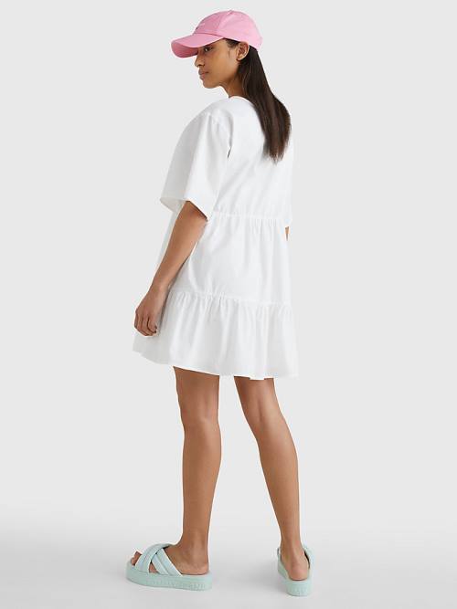 White Tommy Hilfiger Tiered Kaftan Women's Dress | TH498RHA