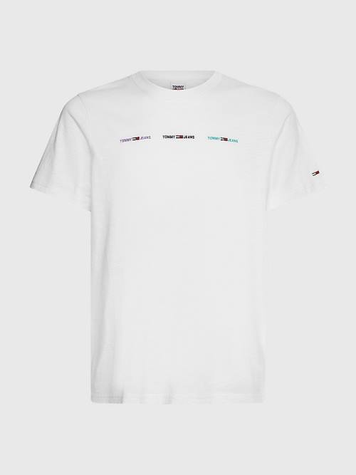 White Tommy Hilfiger Tiny Linear Logo Men's T Shirts | TH384QPV