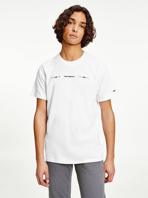 White Tommy Hilfiger Tiny Linear Logo Men\'s T Shirts | TH384QPV