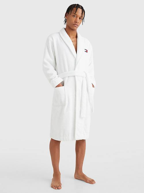 White Tommy Hilfiger Tommy 85 Signature Logo Towelling Robe Men's Pyjamas | TH734MXT