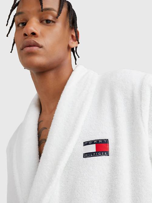 White Tommy Hilfiger Tommy 85 Signature Logo Towelling Robe Men's Pyjamas | TH734MXT