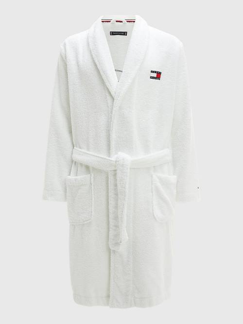 White Tommy Hilfiger Tommy 85 Signature Logo Towelling Robe Men's Pyjamas | TH734MXT