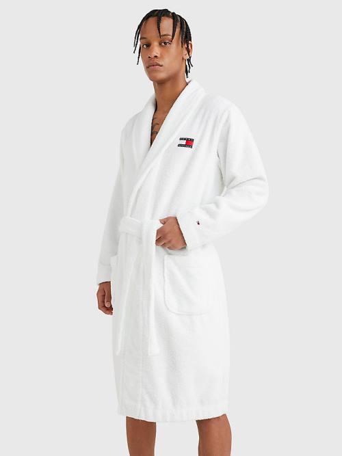 White Tommy Hilfiger Tommy 85 Signature Logo Towelling Robe Men\'s Pyjamas | TH734MXT