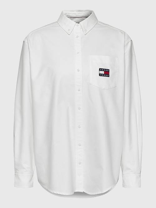 White Tommy Hilfiger Tommy Badge Boyfriend Women's Shirts | TH495QPV