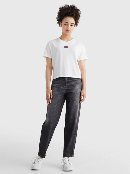 White Tommy Hilfiger Tommy Badge Crew Neck Women's T Shirts | TH231ZJW