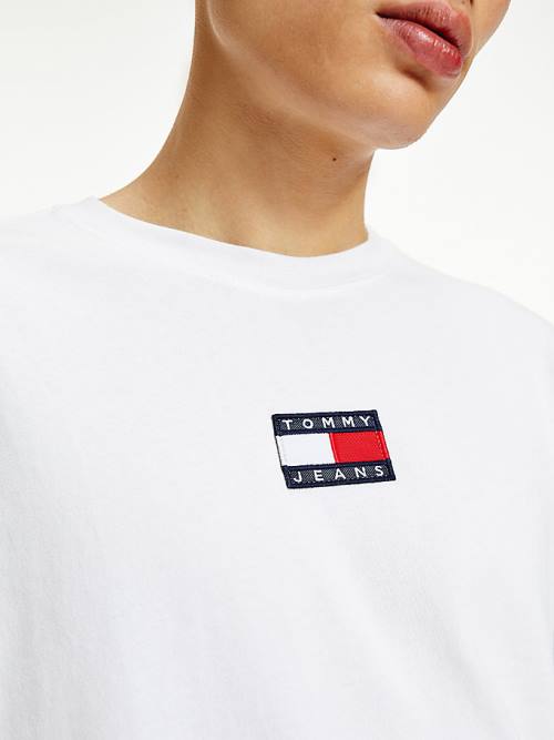 White Tommy Hilfiger Tommy Badge Long Sleeve Men's T Shirts | TH027CBG