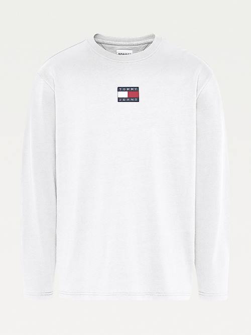 White Tommy Hilfiger Tommy Badge Long Sleeve Men's T Shirts | TH027CBG