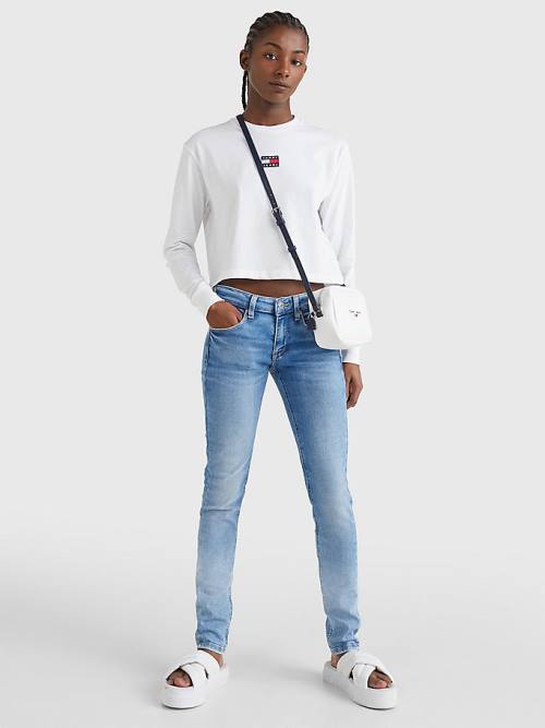 White Tommy Hilfiger Tommy Badge Long Sleeve Women's T Shirts | TH298CEF