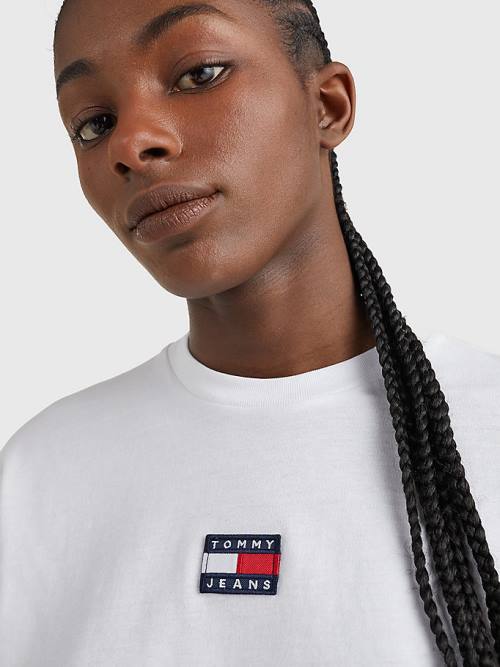 White Tommy Hilfiger Tommy Badge Long Sleeve Women's T Shirts | TH298CEF