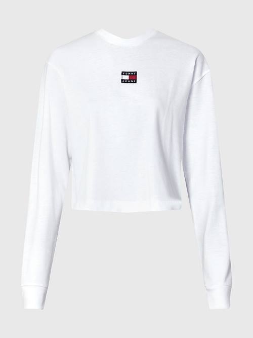 White Tommy Hilfiger Tommy Badge Long Sleeve Women's T Shirts | TH298CEF