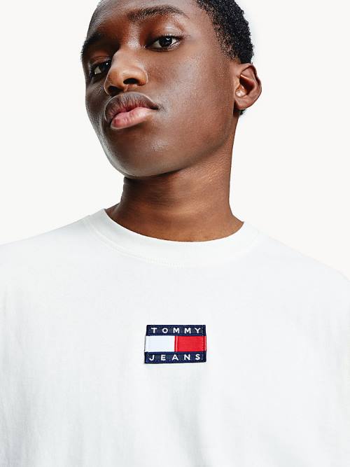 White Tommy Hilfiger Tommy Badge Long Sleeve Men's T Shirts | TH826SUI