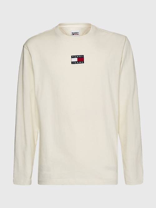 White Tommy Hilfiger Tommy Badge Long Sleeve Men's T Shirts | TH826SUI