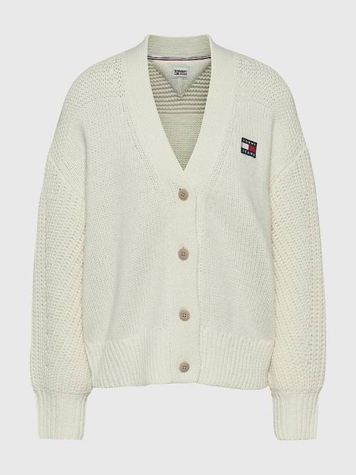 White Tommy Hilfiger Tommy Badge Oversized Cardigan Women's Sweaters | TH648RFO