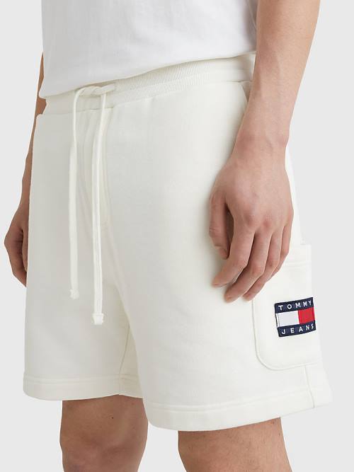 White Tommy Hilfiger Tommy Badge Relaxed Cargo Men\'s Shorts | TH358ZYB