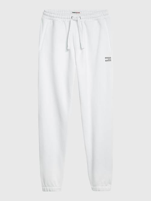 White Tommy Hilfiger Tommy Badge Relaxed Joggers Men's Pants | TH725VIU