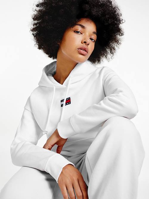 White Tommy Hilfiger Tommy Badge Women's Hoodie | TH840LWE