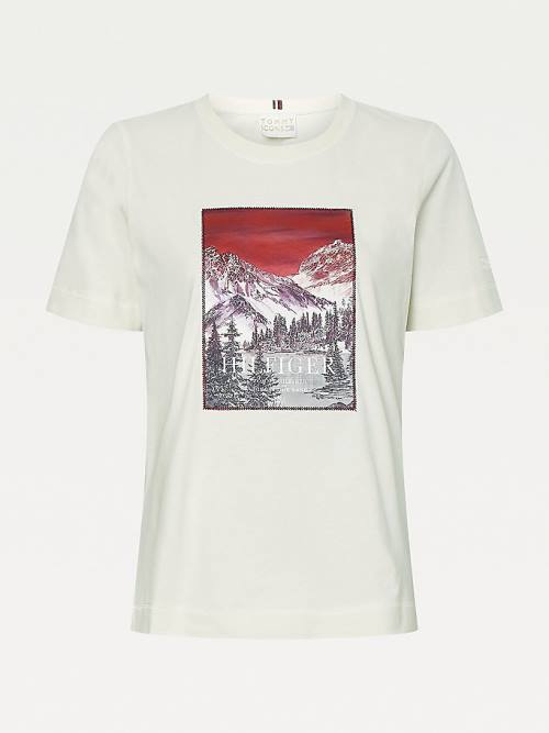 White Tommy Hilfiger Tommy Icons Landscape Logo Women's T Shirts | TH873EGT