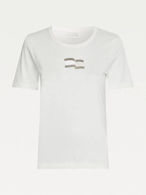 White Tommy Hilfiger Tommy Icons Slim Fit Women's T Shirts | TH836XMS