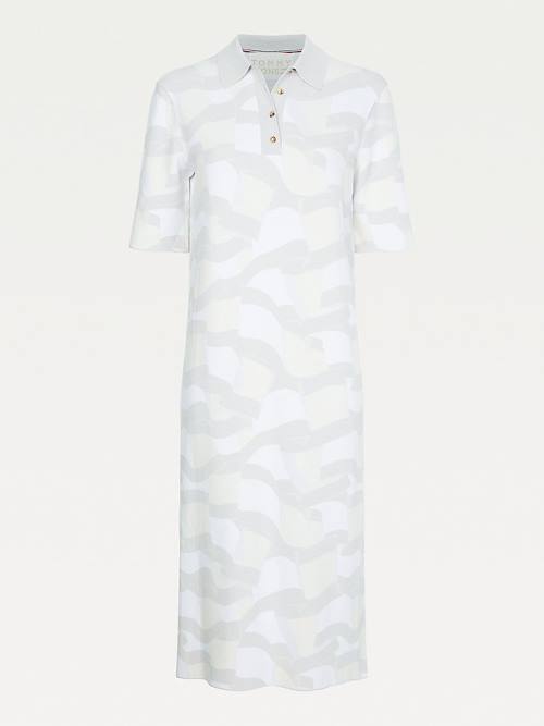 White Tommy Hilfiger Tommy Icons Viscose Polo Midi Women's Dress | TH673CMF