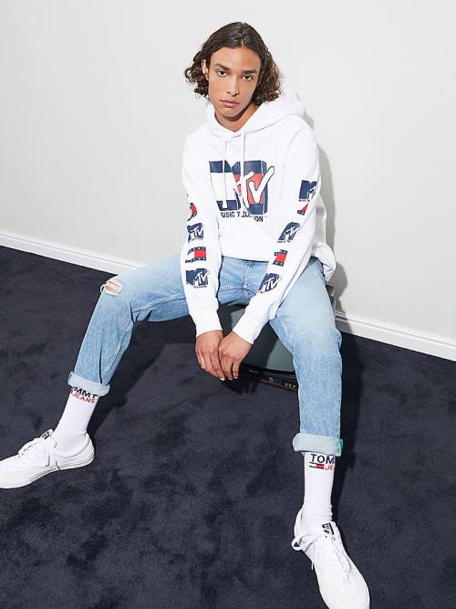 White Tommy Hilfiger Tommy Jeans X MTV Men's Hoodie | TH140JPE