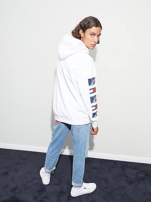 White Tommy Hilfiger Tommy Jeans X MTV Men's Hoodie | TH140JPE