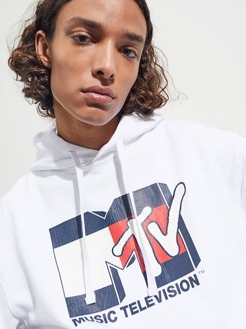 White Tommy Hilfiger Tommy Jeans X MTV Men's Hoodie | TH140JPE