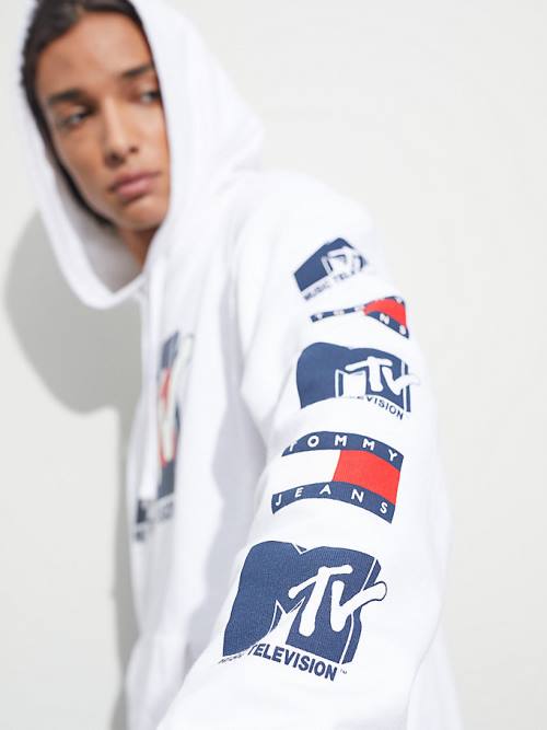 White Tommy Hilfiger Tommy Jeans X MTV Men's Hoodie | TH140JPE