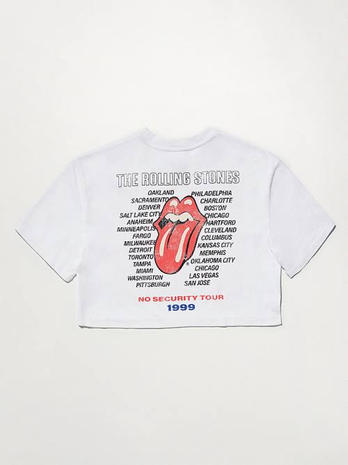 White Tommy Hilfiger Tommy Revisited Rolling Stones Cropped Women's T Shirts | TH580DSC