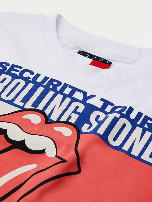 White Tommy Hilfiger Tommy Revisited Rolling Stones Cropped Women's T Shirts | TH580DSC