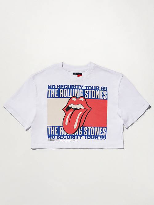 White Tommy Hilfiger Tommy Revisited Rolling Stones Cropped Women\'s T Shirts | TH580DSC