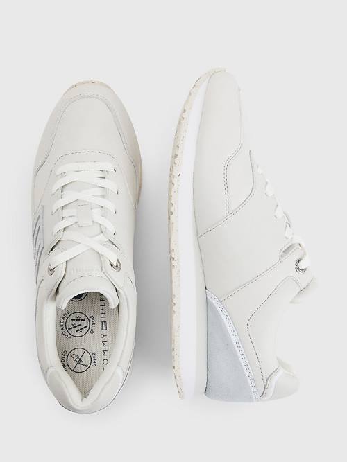 White Tommy Hilfiger Tonal Flag Leather Women's Sneakers | TH328KVB