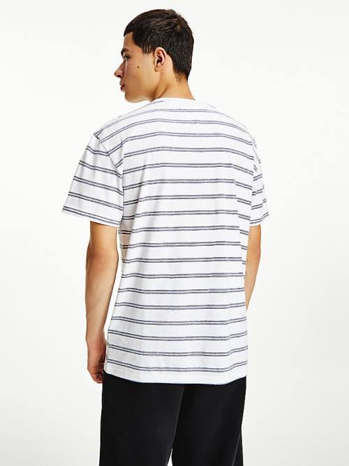 White Tommy Hilfiger Tonal Logo Stripe Men's T Shirts | TH847UZX