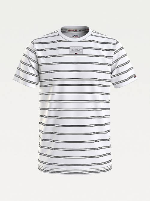 White Tommy Hilfiger Tonal Logo Stripe Men's T Shirts | TH847UZX