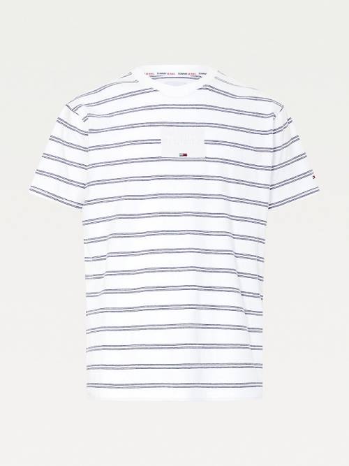 White Tommy Hilfiger Tonal Logo Stripe Men's T Shirts | TH847UZX